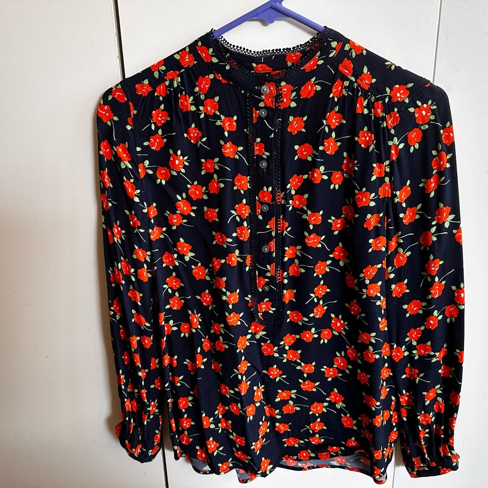 J.Crew Floral Navy Women's Top size XXS